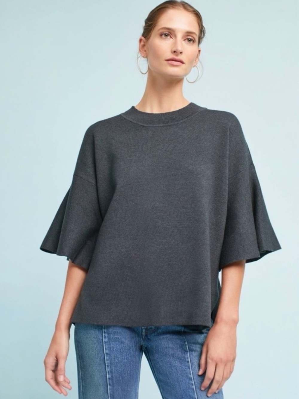Anthro Sunday in Brooklyn Lorena Flutter Sleeve Pullover Knit Sweater in Gray